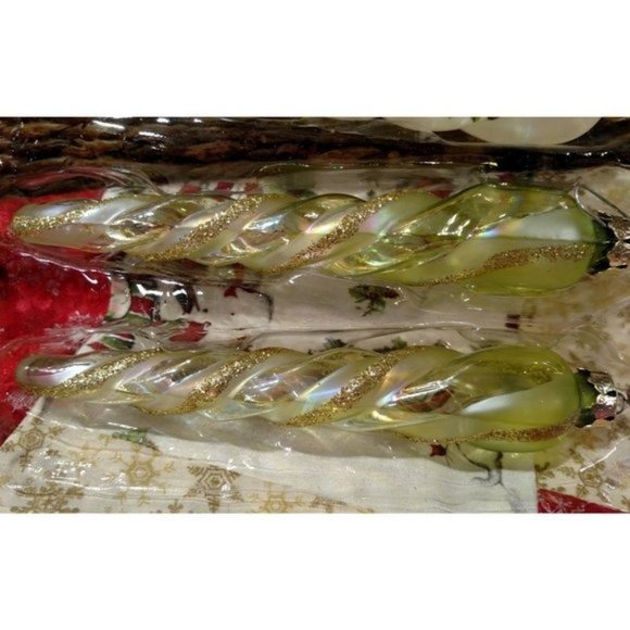 Holiday Living 2006 Glass Icicle Ornaments, SET/4 7" Light Green & White, EUC - Picture 4 of 8